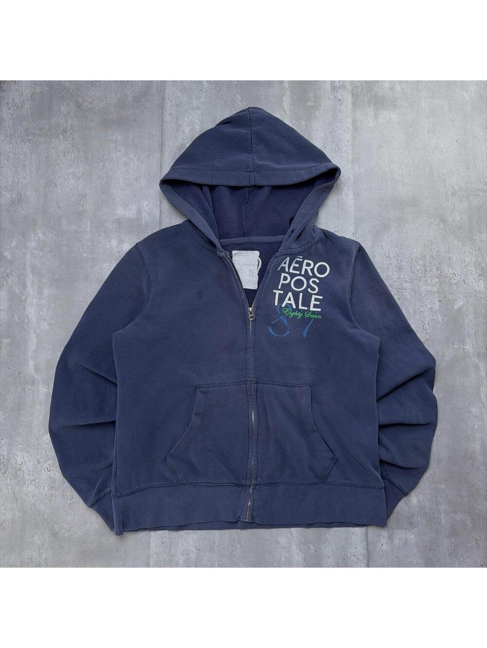 Y2K Navy Aeropostale 87 Grunge Skater Zip Up Hoodie